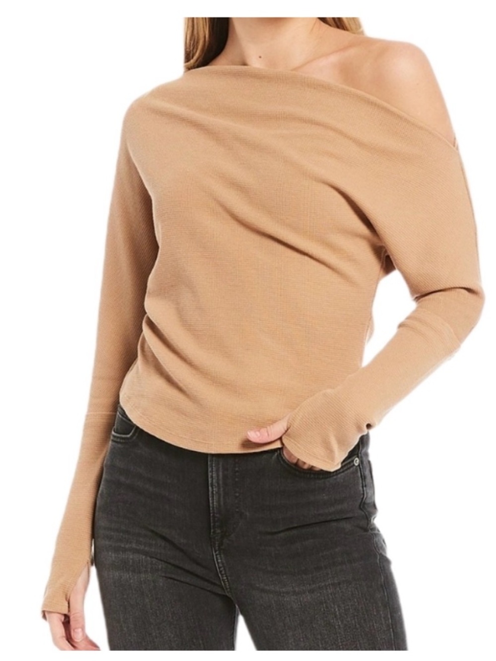 We the Free Fuji Off the Shoulder Thermal Top in Pale Camel $68 Retail Like New